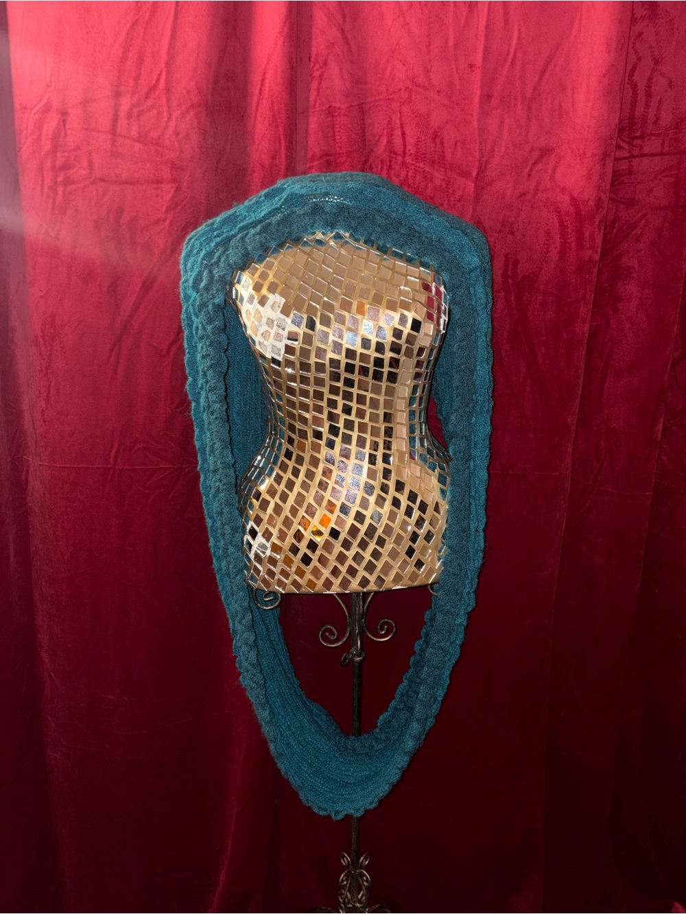 Charlie Paige Teal Open-Knit Scarf